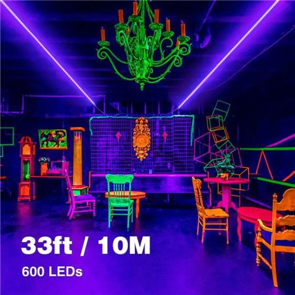 32.8ft LED Black Light Strip Kit, 600 Units Lamp Beads, 12V Flexible Blacklight